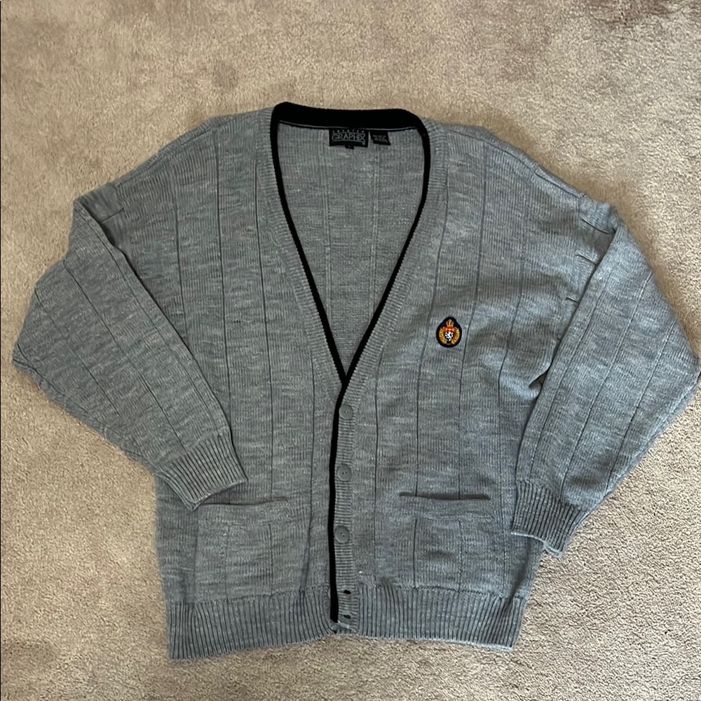Vintage Sweater Graphix Men’s Gray Cardigan Knit Sweater Size Large